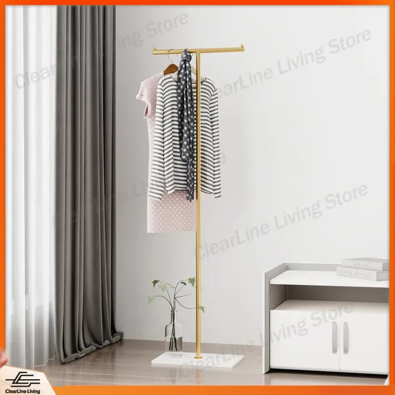 Factory Direct Floor to Ceiling Bedroom Coat Rack Simple Modern Standing Clothes Hanger with Bedside Shelf Storage Organizer