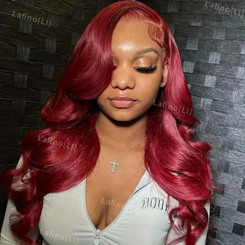 

200 Density Body Wave Burgundy13x6 Hd Lace Frontal Wig 99J Red Color Water Wavy Lace Front Brazilian Wigs For Women Prepluck