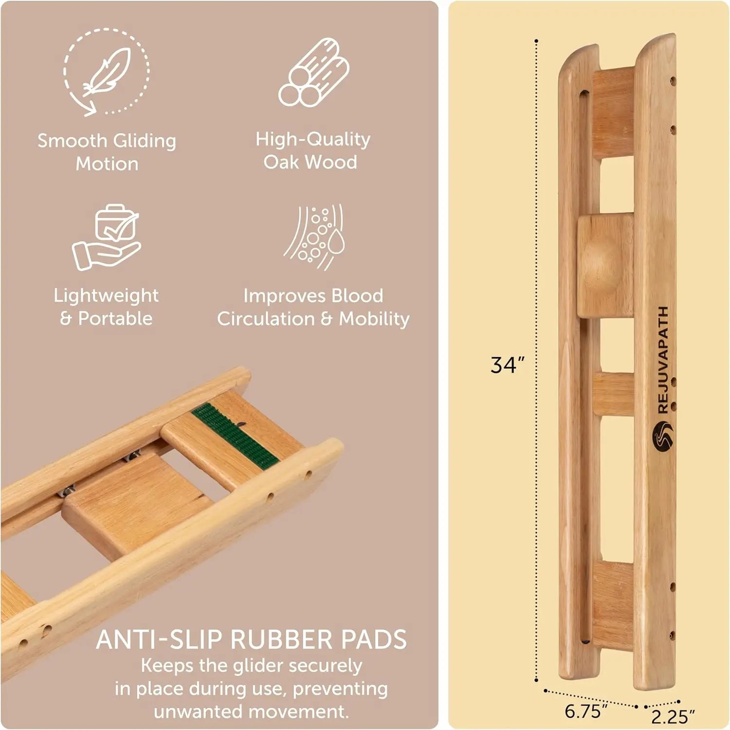Knee & Hip Rehab - Lightweight Oak Slide Board for Post - Surgery and Injury Recovery, Improves Mobility
