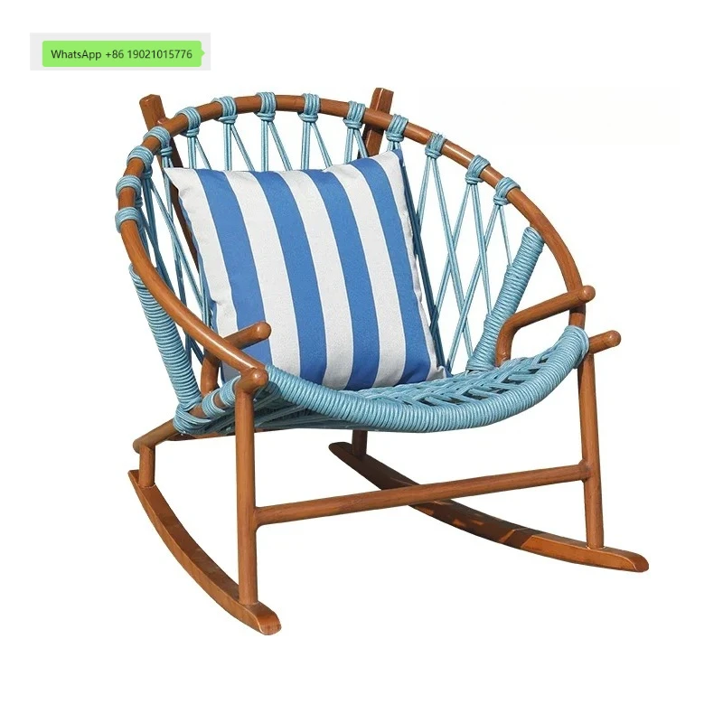 Rattan rocking chair wood grain home retro rattan chair courtyard bedroom single chair recliner