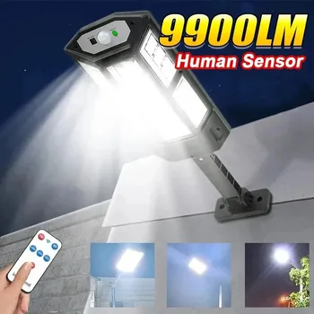 최신 태양광 LED 조명, 9900LM 야외 태양광 램프, 모션 센서, 4 가지 모드 방수 IP65 태양광 정원 조명, 거리 마당 랜터
