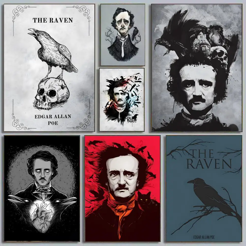 Edgar Allan Poe Gothic Literature Raven Dark Romanticism Master Painting Calligraphy Poster Eco-Friendly Decor Frameless Canvas