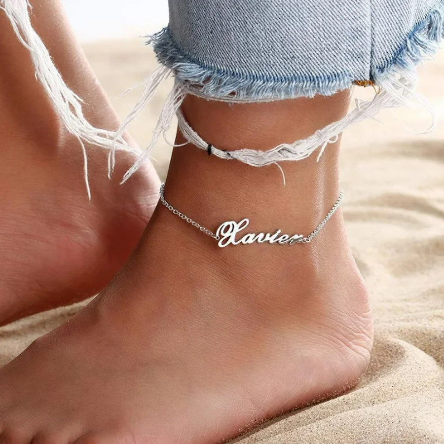 Custom Nameplate Anklet For Women Summer Beach Vacation Foot Chain Personalized Stainless Steel Letter Ankle Chain Jewelry Gifts
