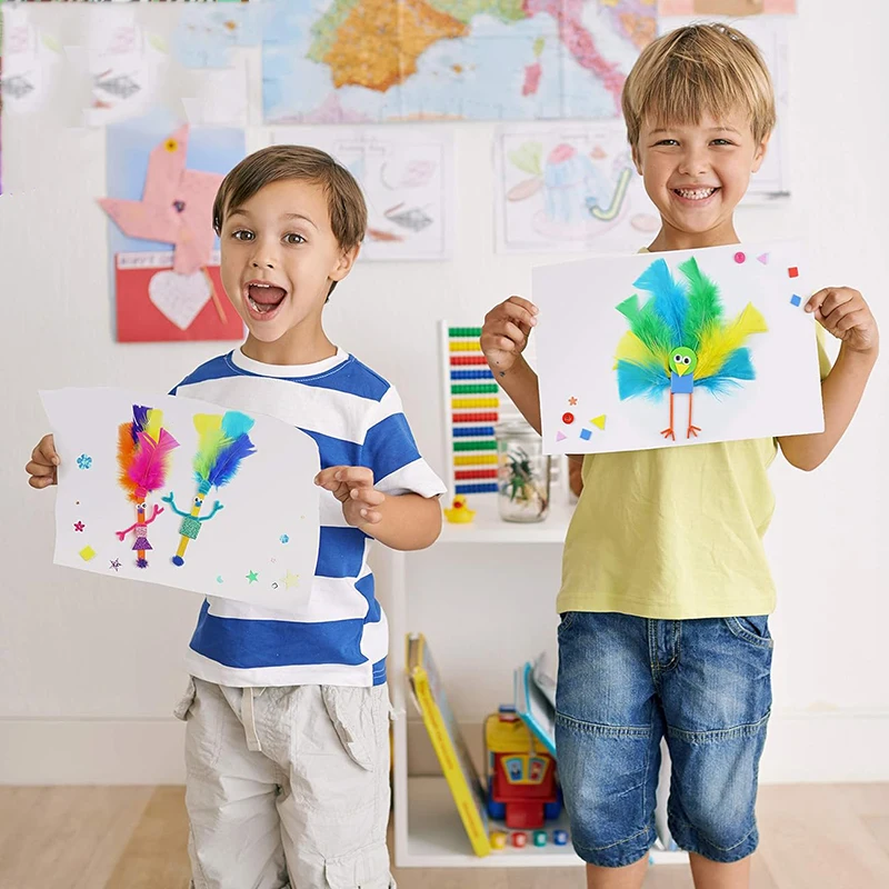 Kit de fournitures d'art artisanal pour enfants, nettoyeurs de tuyaux, pompons, autocollants en mousse, bouton de gril en feutre de plume, cadeaux de jouet d'artisanat créatif de bricolage, 1000 pièces