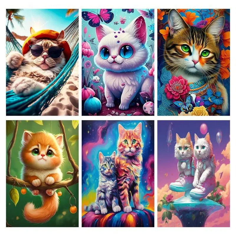 

CHENISTORY Diamond Painting Cute Cat Cross Stitch Kit Diamond Embroidery Diamond Mosaic Animal Full Round Set Home Decor