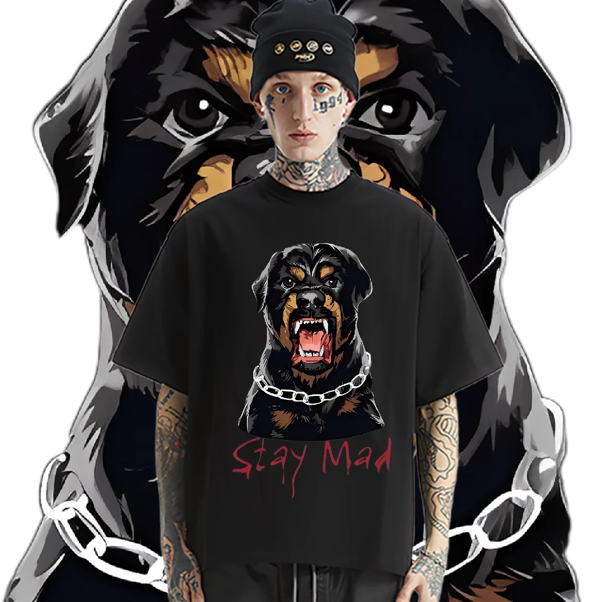 

Bully Dog Loose Tee Oversize Round Neck Clothes Rap Style For Men Woman T Shirt High Quality Tops Fashion Harajuku Street Tees