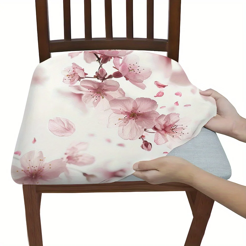 2/4/6pcs Chair Seat Slipcover,Cherry Blossom Print Elastic Chair Cover for Dining Room