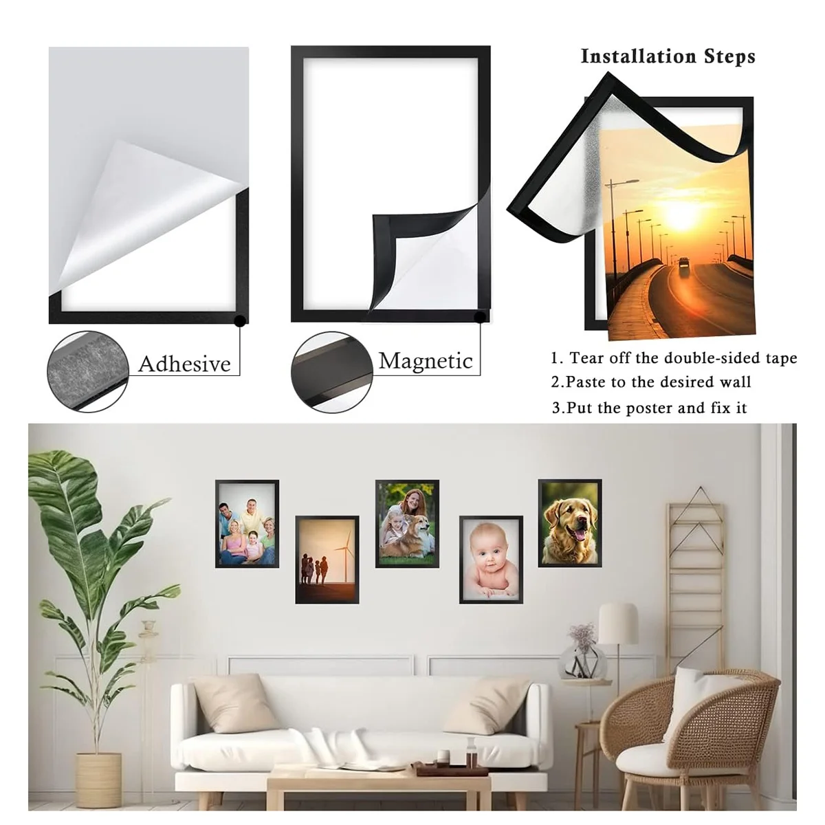 10PCS A5 Magnetic Diamond Art Frames, Self Adhesive Magnetic Picture Frame Diamond Painting Frames Display Frame Black