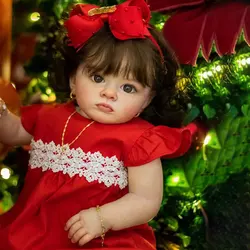 Mini Reborn Silicone Baby 60cm Long Hair Red Girl Doll Lifelike Realistic Children Toy Premie Lifelike Newborn Christmas Gift