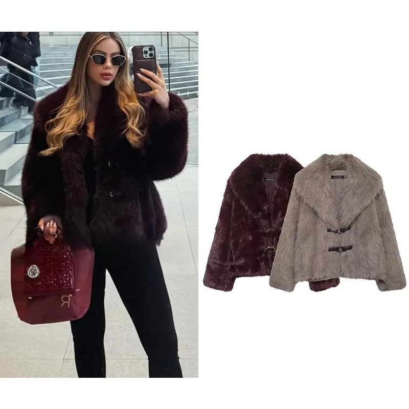 

Винтажные повседневные шикарные женские куртки из искусственного меха, однотонные, с длинными рукавами, на одной пуговице, новые модные осенние пальто