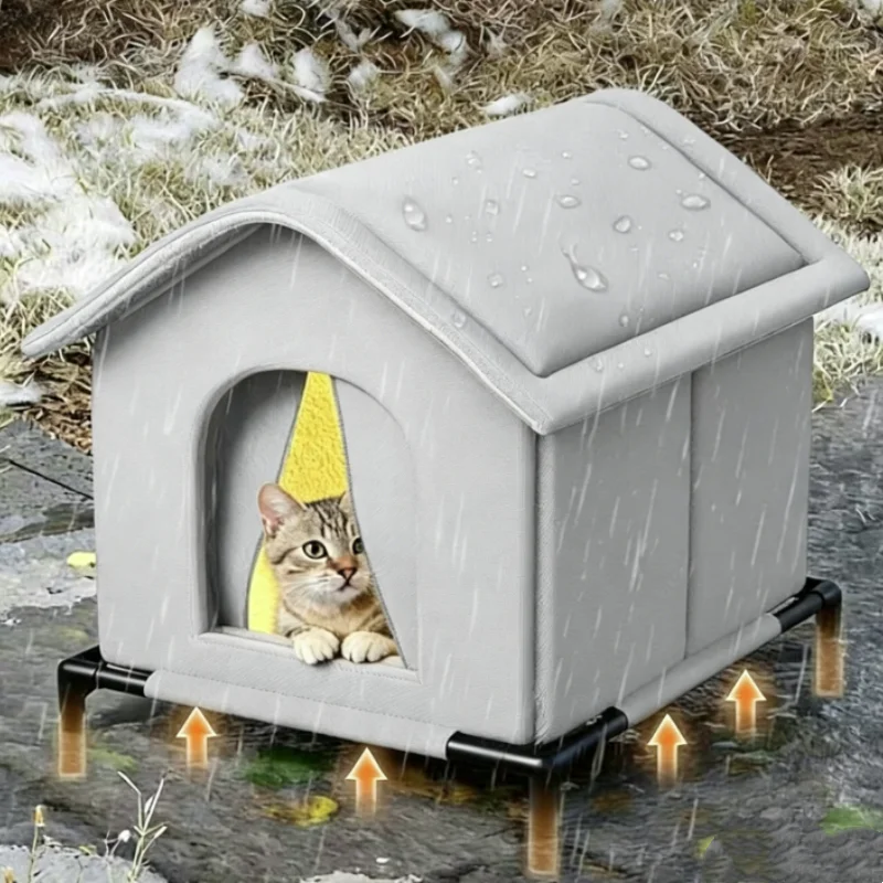 Faltbares, wasserdichtes Katzenhaus für alle Jahreszeiten, warm im Winter, kühl im Sommer, Tierunterkunft für den Innen- und Außenbereich. – Detail 1