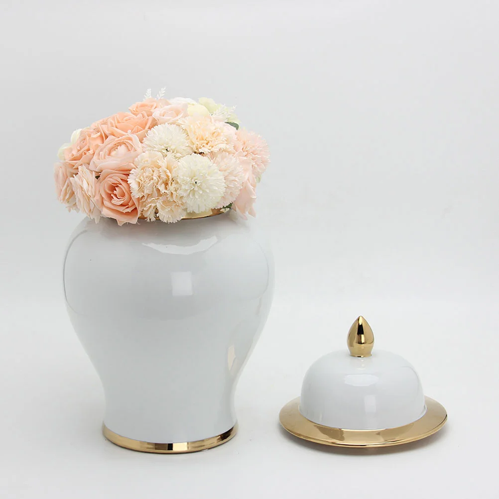 White Ginger Jar Decorative Bottle Decoration Ceramic Storage Tea Floor Vase for Flower Candy Jars with Lids