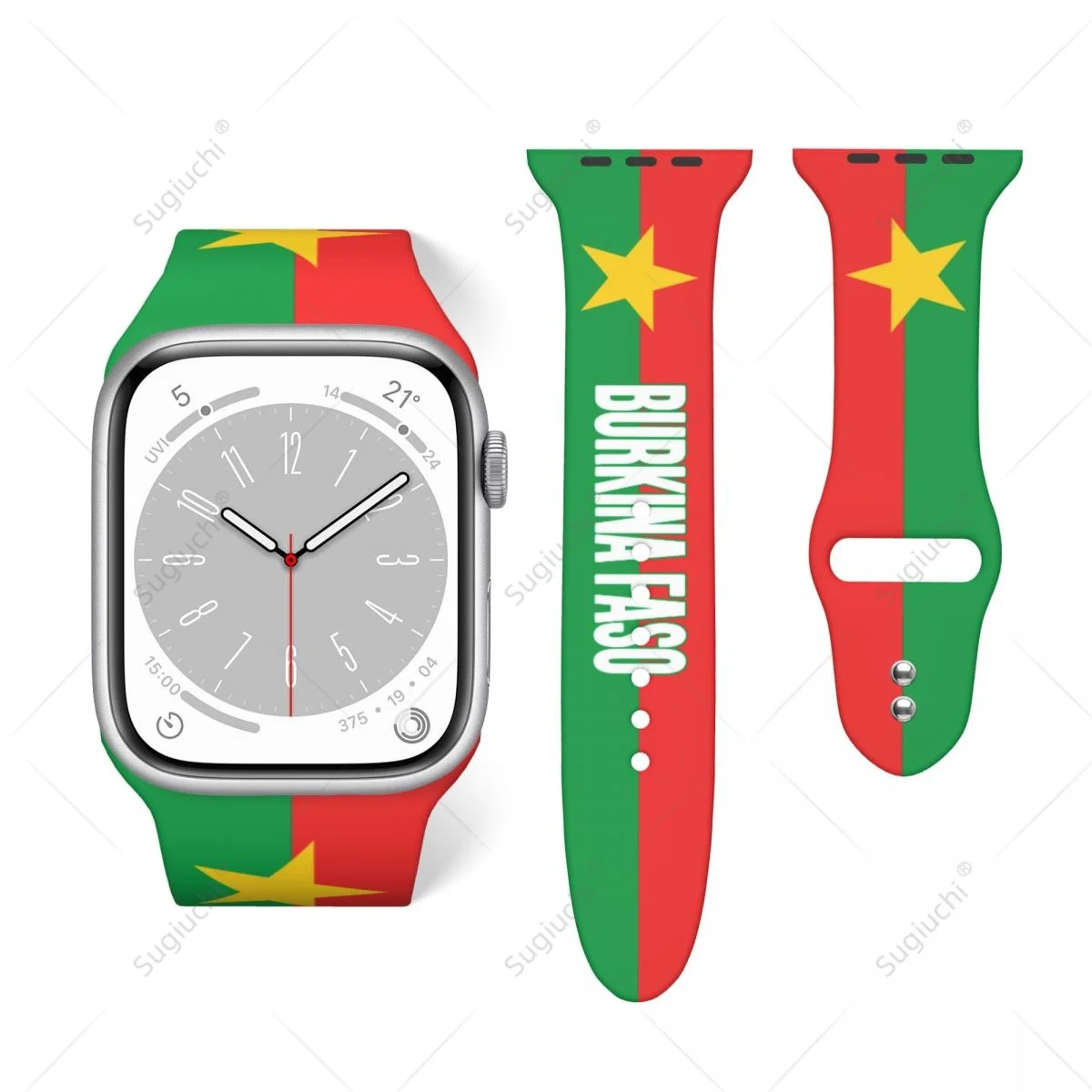 Unisex Burkina Faso Flag 3D Sport Strap for Apple Watch Band Ultra 2 Silicone WatchBand for Iwatch Series 9 8 7 6 SE 5 4