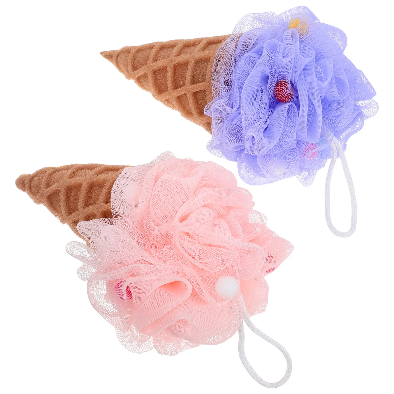 2Pcs Ice Cream Bath Sponge Cute Cartoon Exfoliating Shower Accessory Soft Body Scrubber for Home Travel Shower Loofah Reusable