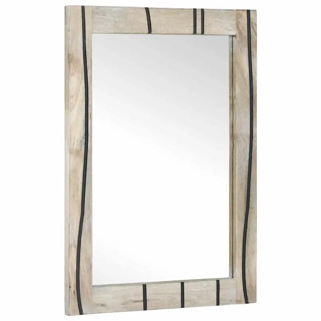 vidaXL Miroir de salle de bain en bois de manguier massif blanc 50x2,5x70 cm Miroir mural décoratif d'intérieur 4,75 kg