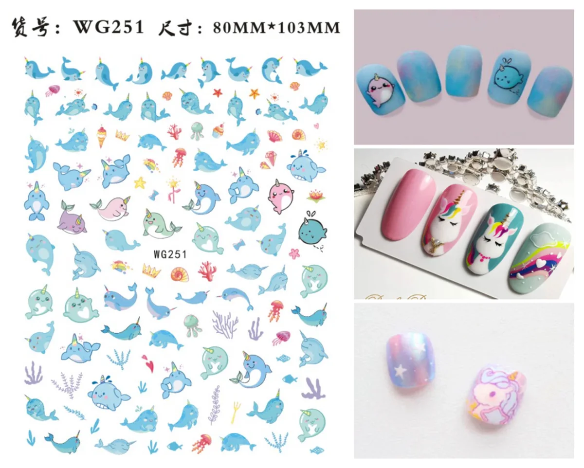 1PCS Disney Cartoon Little Pony Unicorn Nail Sticker Nail Parts Anime Toy Story Winnie the Pooh 3D Sticker Nail Art Decoration