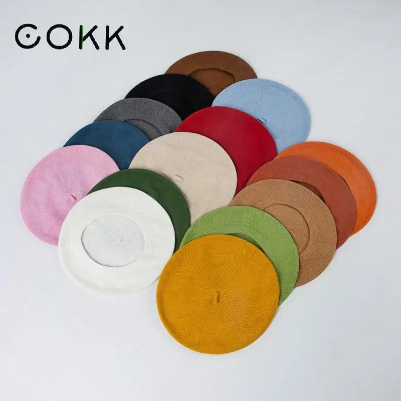 

COKK Hat Women Beret Summer Spring Cotton Breathable Knitted Fashion Beret Femme Painter Cap Simple Gorro Boina Casual Ladies