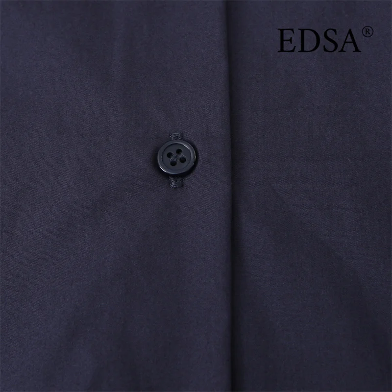 EDSA chemise à col pour femmes avec cravate manches longues ourlet arrondi pour bureau dame hauts à simple boutonnage