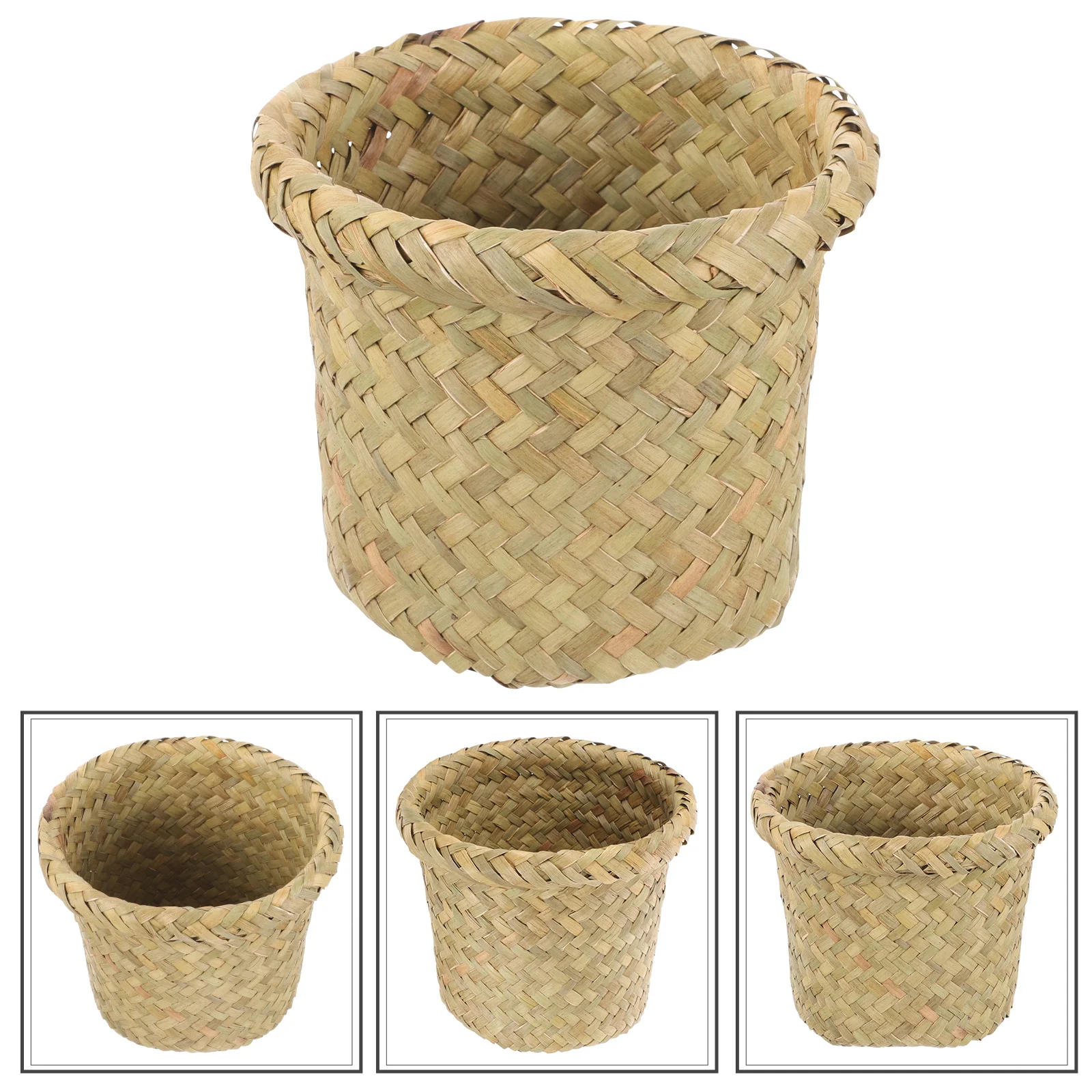

Woven Bucket Sea Grass Storage Basket For Home Office Floor Use Household Waste Basket Trash Can Decorative Trash