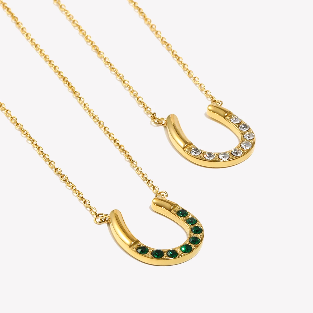 E.B.belle Lucky Horseshoe Pendant Necklace Water Resistant 316L Stainless Steel Decoration 18K Gold Plated Jewelry