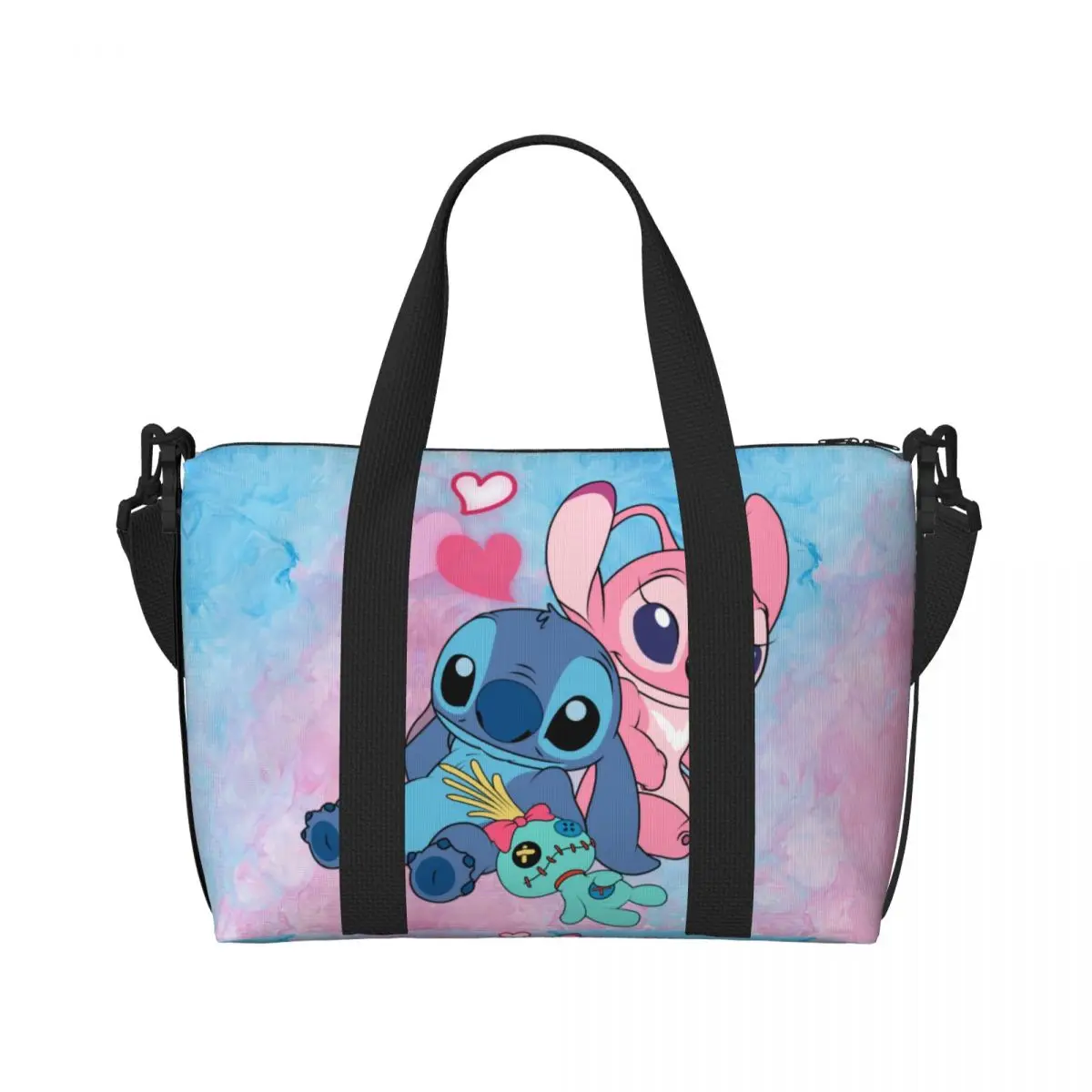 Custom Stitch Angel Beach Tote Bag Women Anime Big Compartment Beach Gym Travel Bags