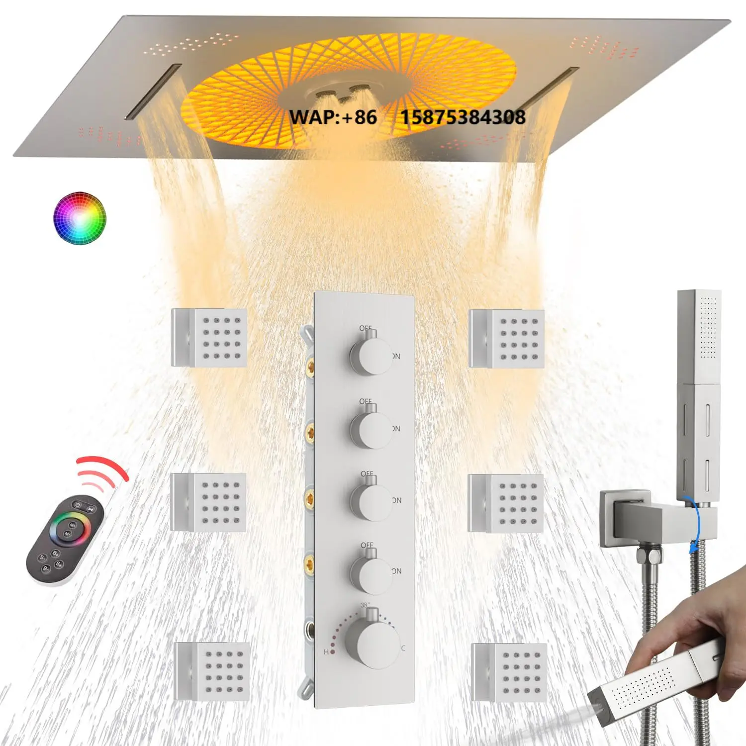 LED Multi-Function Full Body Shower System Body Jets 2-Shower Set for Bathrooms Brushed Surface Finish Faucet Shower Kits