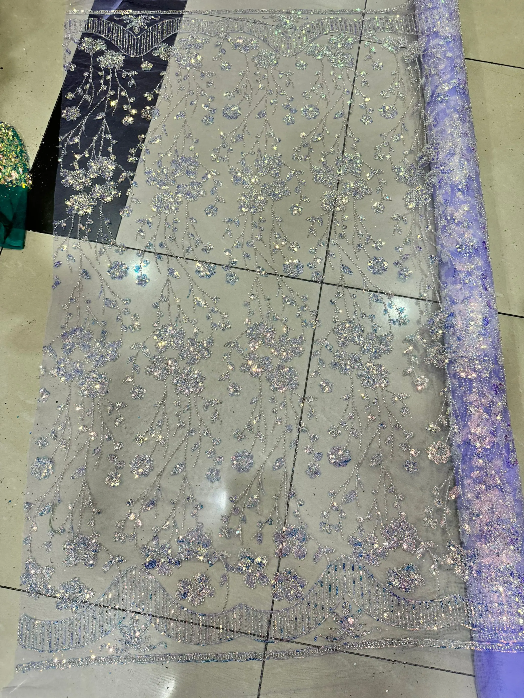 

High Shinny Embroidery Accessory French Mesh For Nigerian Party Sequin Dress Material African Beaded Crystal Net Lace Fabric