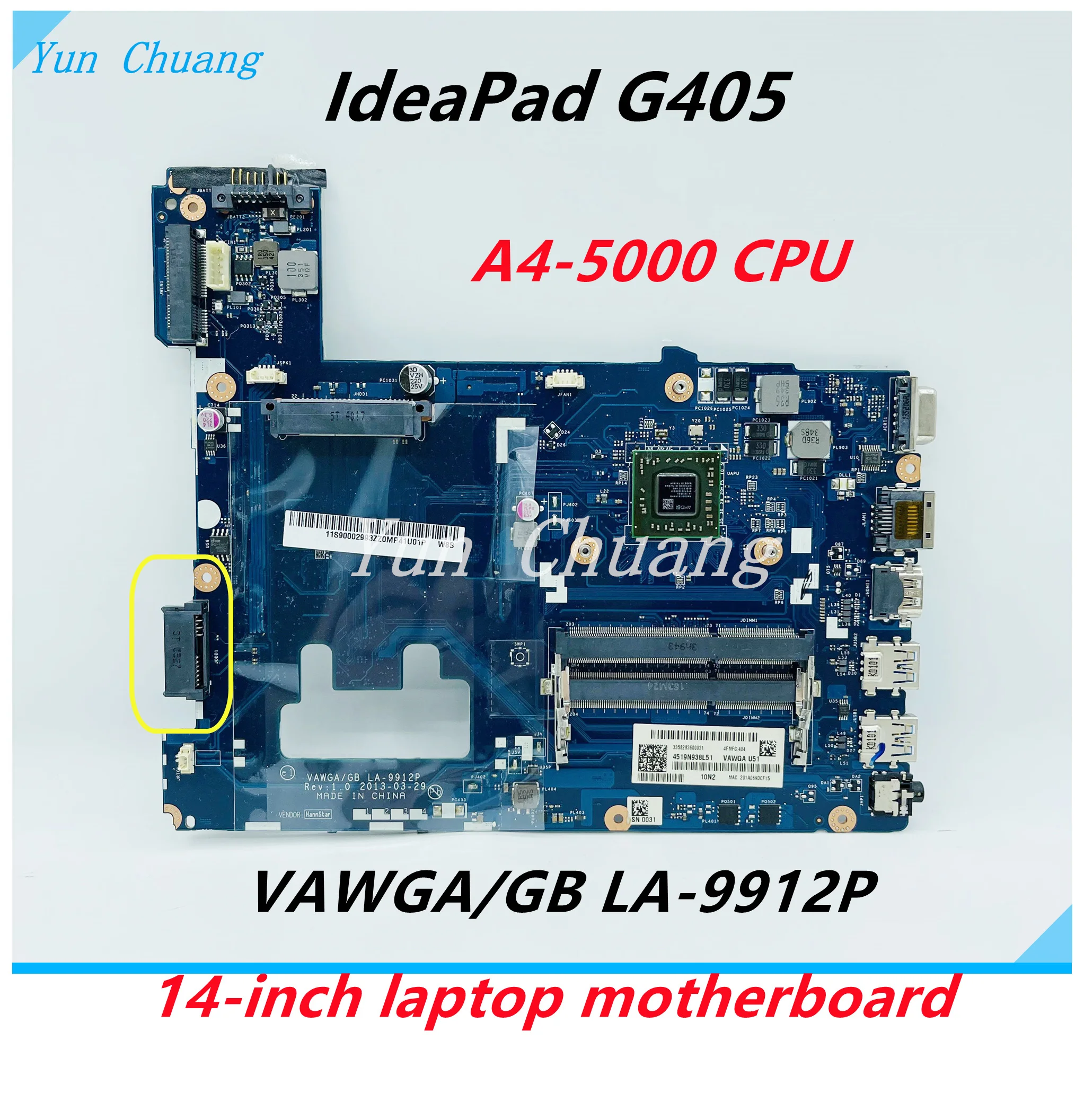 

VAWGA/GB LA-9912P Motherboard For Lenovo IdeaPad G405 14 inches Laptop mainboard 90002993 with A4-5000 CPU UMA 100% fully tested