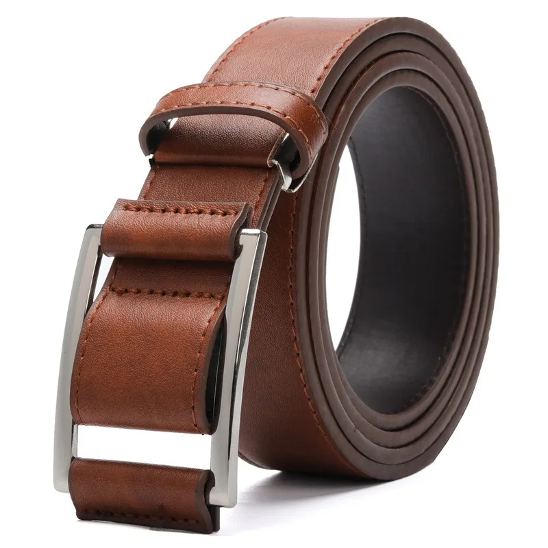 

Men's Non-porous Fashion Belt Day Word Buckle Pu Belt 2024 New Alloy Leisure Belt Jeans Accessories