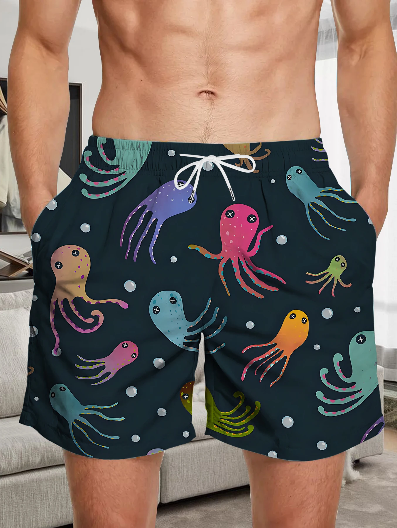 

Streetwear Full Print Digital Shorts Male Elastic Waist Quick Dry Polyester Trunks