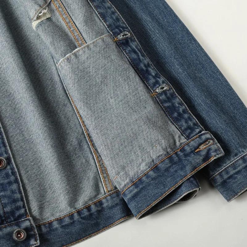 New Men's Retro classic Hole Motorcycle Jacket Y2K Streetwear Loose Fit Hip Hop mens jacket Fashion Casual Trendy Men Clothing