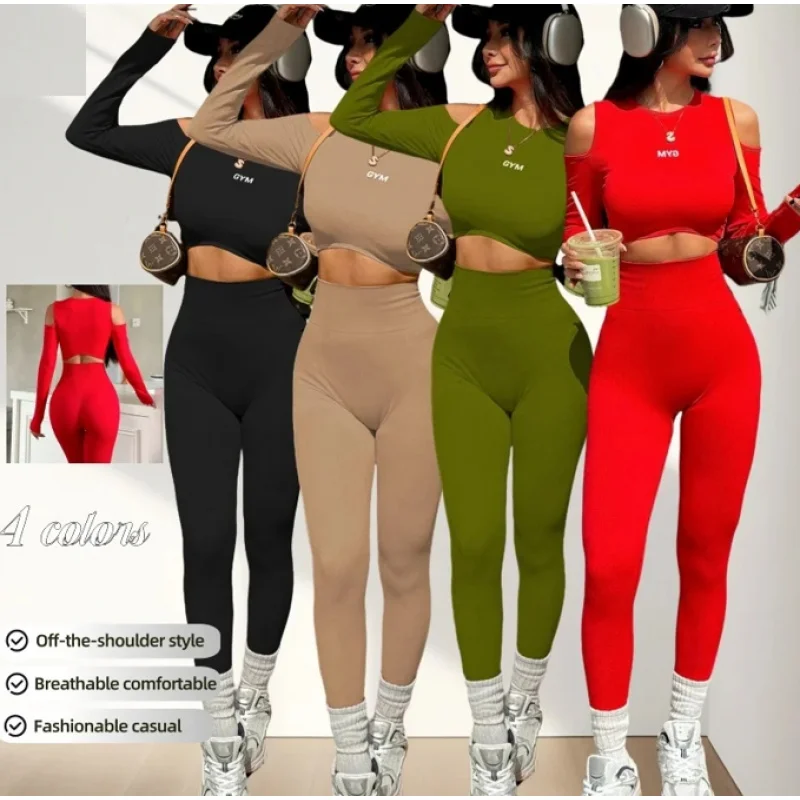 

Hot Sports Long Sleeved Yoga Clothes 2-piece Set Autumn Winter Shoulder Fashionable Casual Comfortable Wholesale Yoga Set