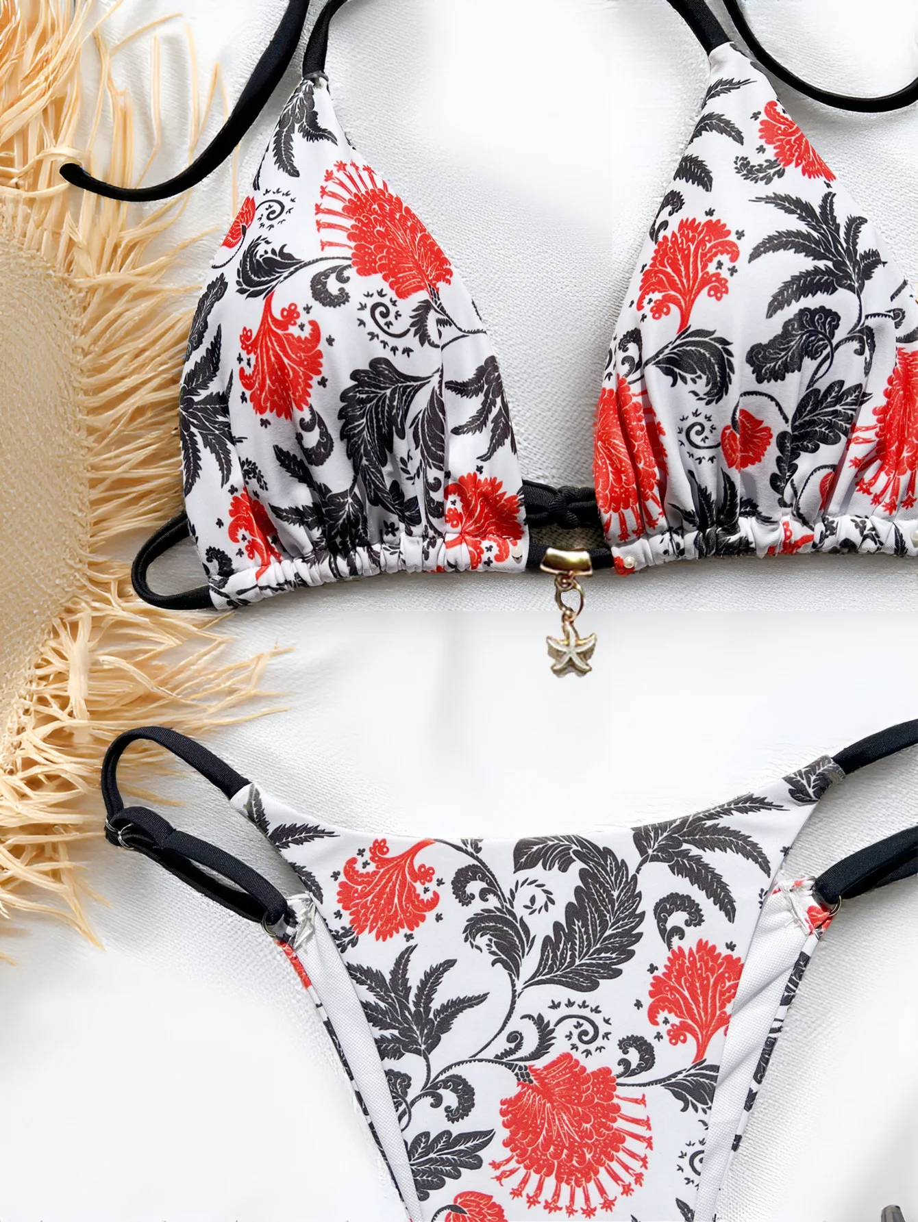 مثير زهرة طباعة الأبيض الرسن التعادل البيكينيات مجموعات قطعتين ثونغ ملابس السباحة المايوه biquini Tankini