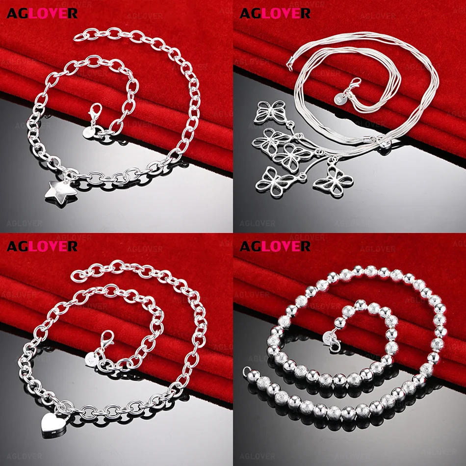 

AGLOVER 925 Sterling Silver Snake Chain Five Butterfly Pendant Necklace Feminine Fashion Gift Jewelry