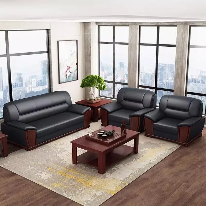 High-end atmosphere boss office sofa coffee table combination reception room business negotiation three-person sofa