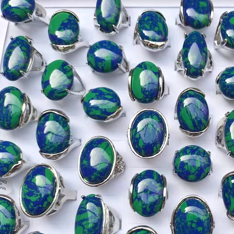 

10pcs Natural Stone Wholesale Rings green Malachite Rings Mixed Size For Women Men Party Rings For Promotion