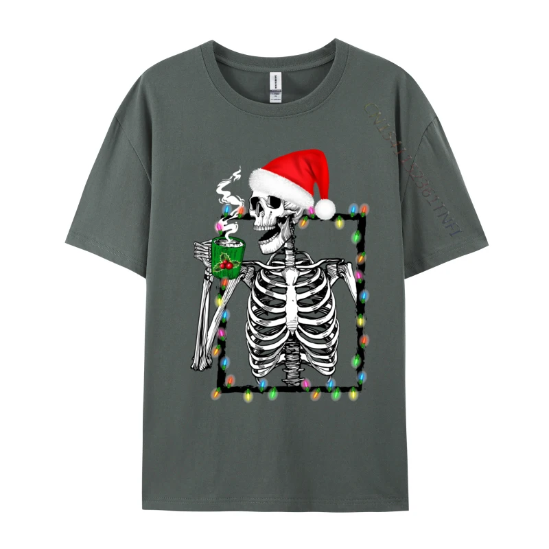 Christmas Skeleton Coffee Shirt Lover Funny Lights Skull Tshirts Men Stylish Tees Top Cotton Tshirts Clothes Birthday T-Shirt