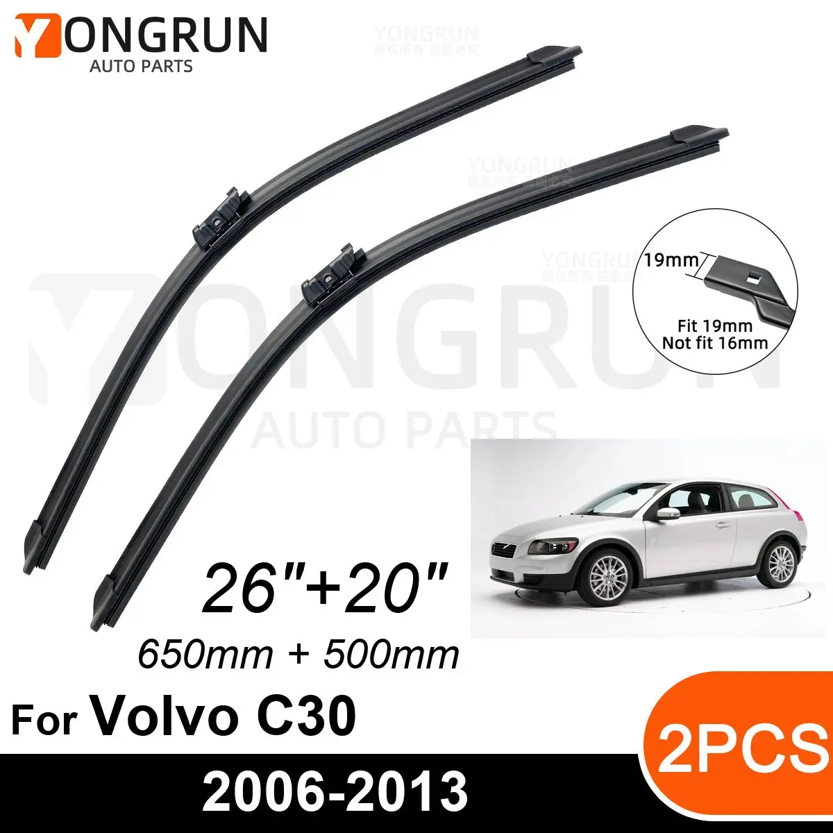 

Car Front Windshield Wipers For Volvo C30 2006-2013 Wiper Blade Rubber 26"+20" Car Windshield Windscreen Accessories