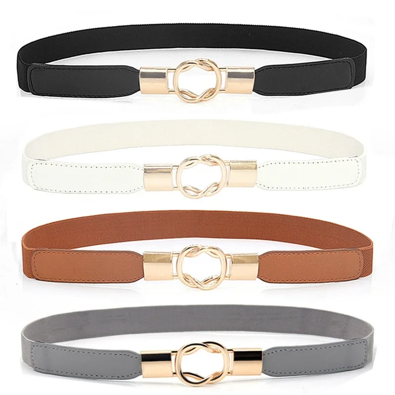 

Women Belt Elastic Waistband Thin Stretch Wrap Buckle Waist Belt Elegant Cummerbunds Fashion Rings Buckle Belt for Dress