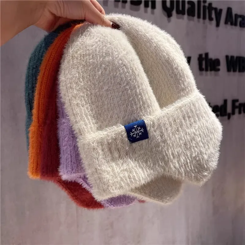 Offre spéciale femmes oreillette hiver chapeau bonbons couleurs mode fausse fourrure tricoté chapeau Kpop Style doux Beanie chapeaux femme Streetwear casquette