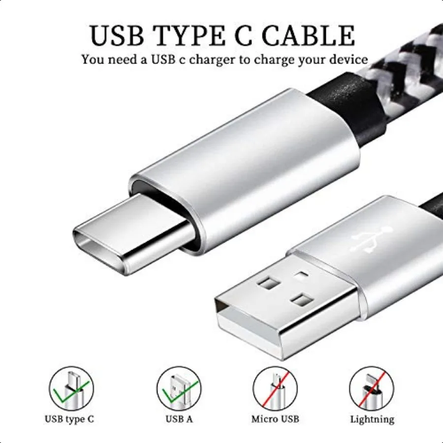 USB نوع c كابل 5 حزمة 6FT النايلون مضفر USB C كابلات 3A شحن سريع شاحن سامسونج غالاكسي S9 S8 نوت 8 9 20 10 S21 S20