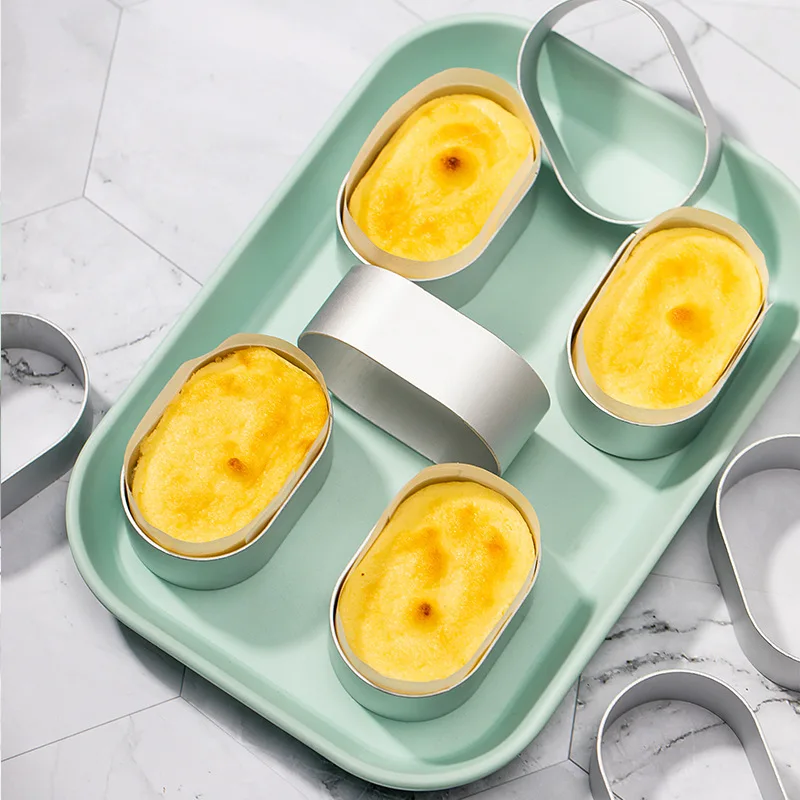 10pcs Oval Semi-cooked Cheese Mousse Aluminum Mold Cheese Cake Mold Semi-cooked Cheese Edge Release Paper Cake Setting Tools