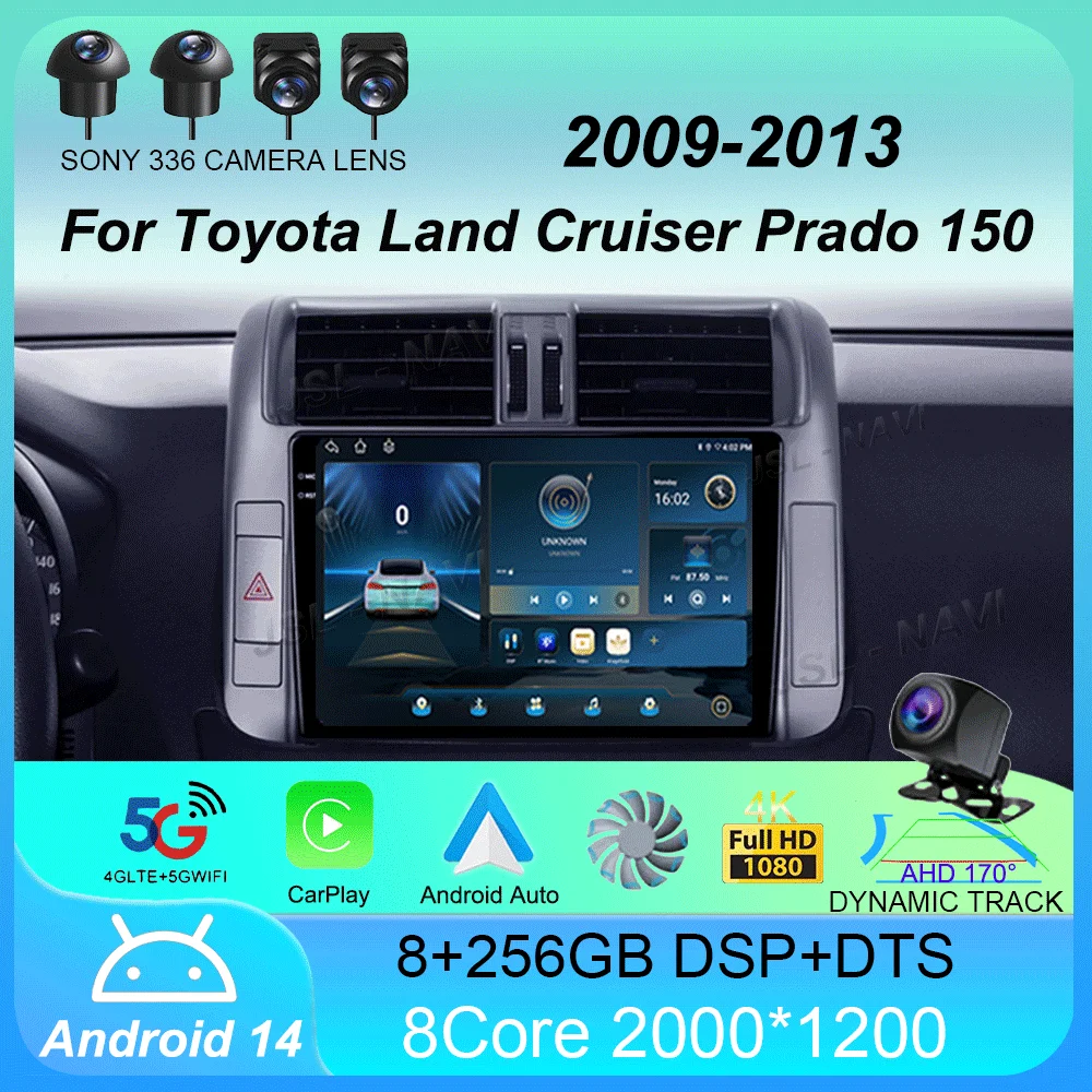 Car Radio Android 14 Carplay Auto For Toyota Land Cruiser Prado 150 2009 - 2013 Navigation GPS Multimedia Player video Stereo BT