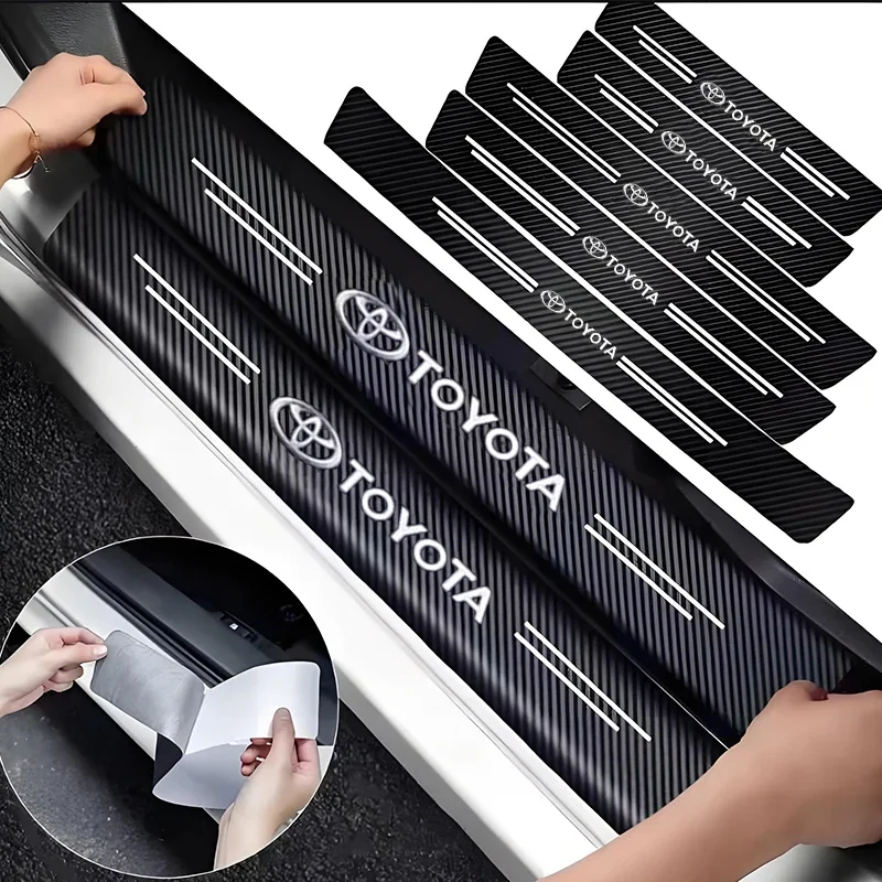 عتبة باب السيارة لوحة بالية ألياف الكربون الشارات ملصقات لتويوتا RAV4 كورولا كامري الحدود سوبرا C-HR هايلكس تاكوما برادو
