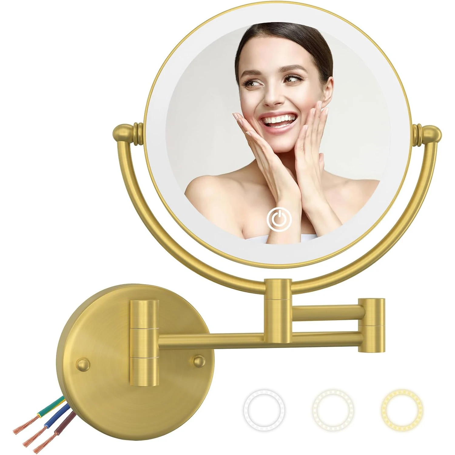 Touch Led Bathroom Mirrors with 5X Magnifying Led Lighted Bathroom Fixture Makeup Mirror Dual Arm Extend Touch on Bath Mirrors