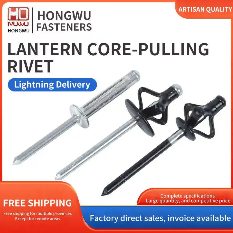 Black Aluminum Alloy Core-Pulling Pull Rivets Claw Rivets Folding Lantern Type Blind Rivet Assorted Sizes M3.2-M6.4