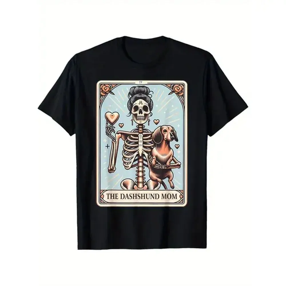 100% Cotton Golf Gift T-Shirt For Men and Women Adorable Valentine Dachshund Mom Skeleton Print T-Shirt For Women And Men Soft Cotton Round Neck Tee