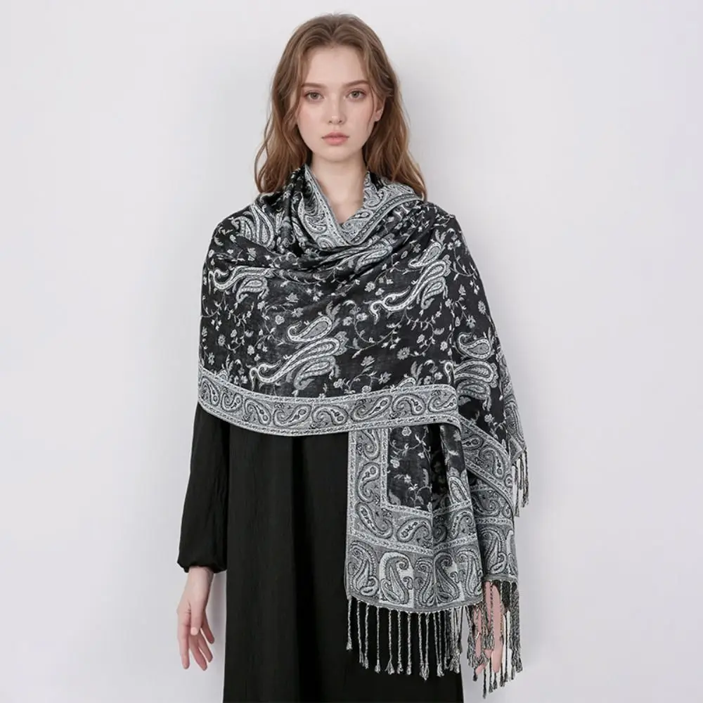 

Casual Warm Tassel Blanket Shawl Pashmina Thickened Bohemia Poncho Hijab Printed Windproof Cashmere Shawl Women