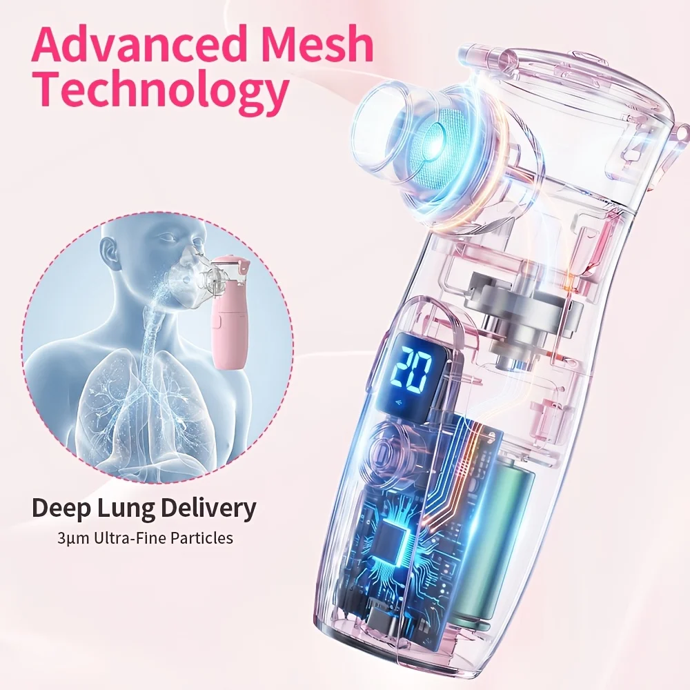 Mesh Nebulizer Portable Inhaler Machine Smart Timer Silent Atomizer for Kids Adult Rechargeable Home Medical Respiratory Care