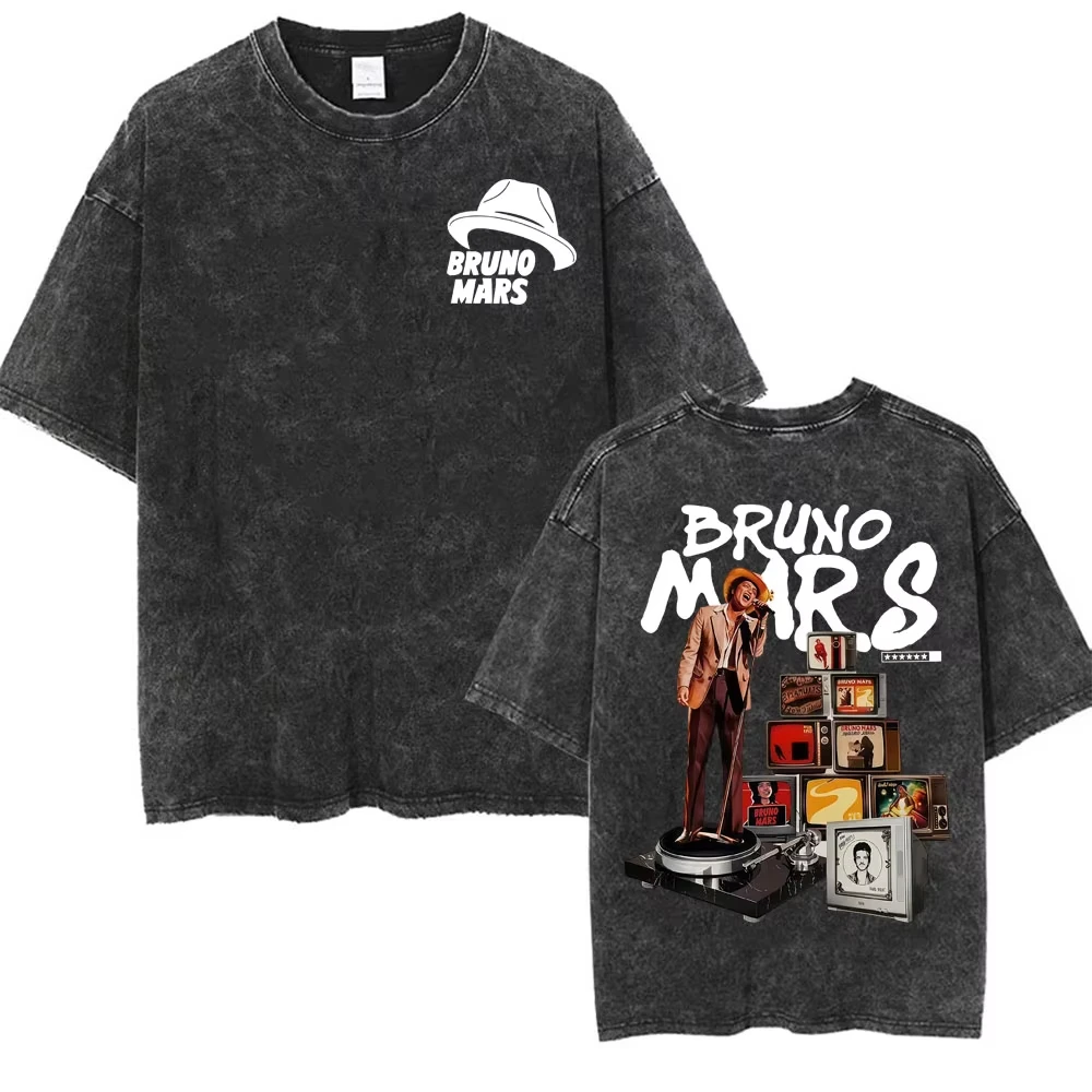 Bruno Mars Pop Singer Romantic Tour 2026 Washed Vintage T-shirts Men Women Hip Hop Pop Music T Shirt Casual Cotton Loose T Shirt